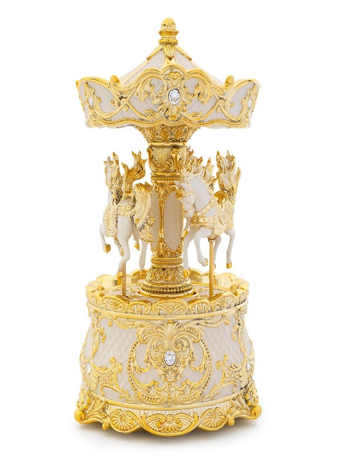 MXwcy Carousel Music Box Gold & Ivory 8.7" Rotate Christmas Music Box for Kids & Adults, Classic Wind up Cylinder Music Box Birthday Gifts for Women Girls Mom, Carousel Horse Musical Lantern Home Room Decor - Image 1
